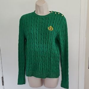 Vintage Chaps Crest Cable Knit Sweater Kelly Green Size M
